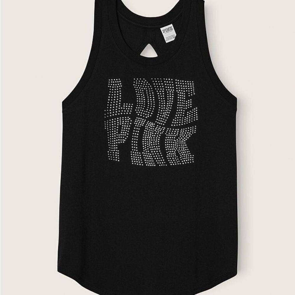 Victoria’s Secret Pink Rhinestone Logo Racerback Open Back tank top black XXL